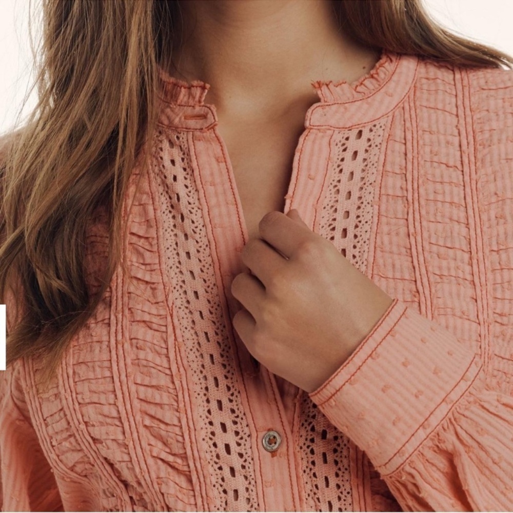 NWT! Anthropologie Pilcro Long Sleeve Delicate Blouse in Pink - Size Medium 💌 - Picture 5 of 6